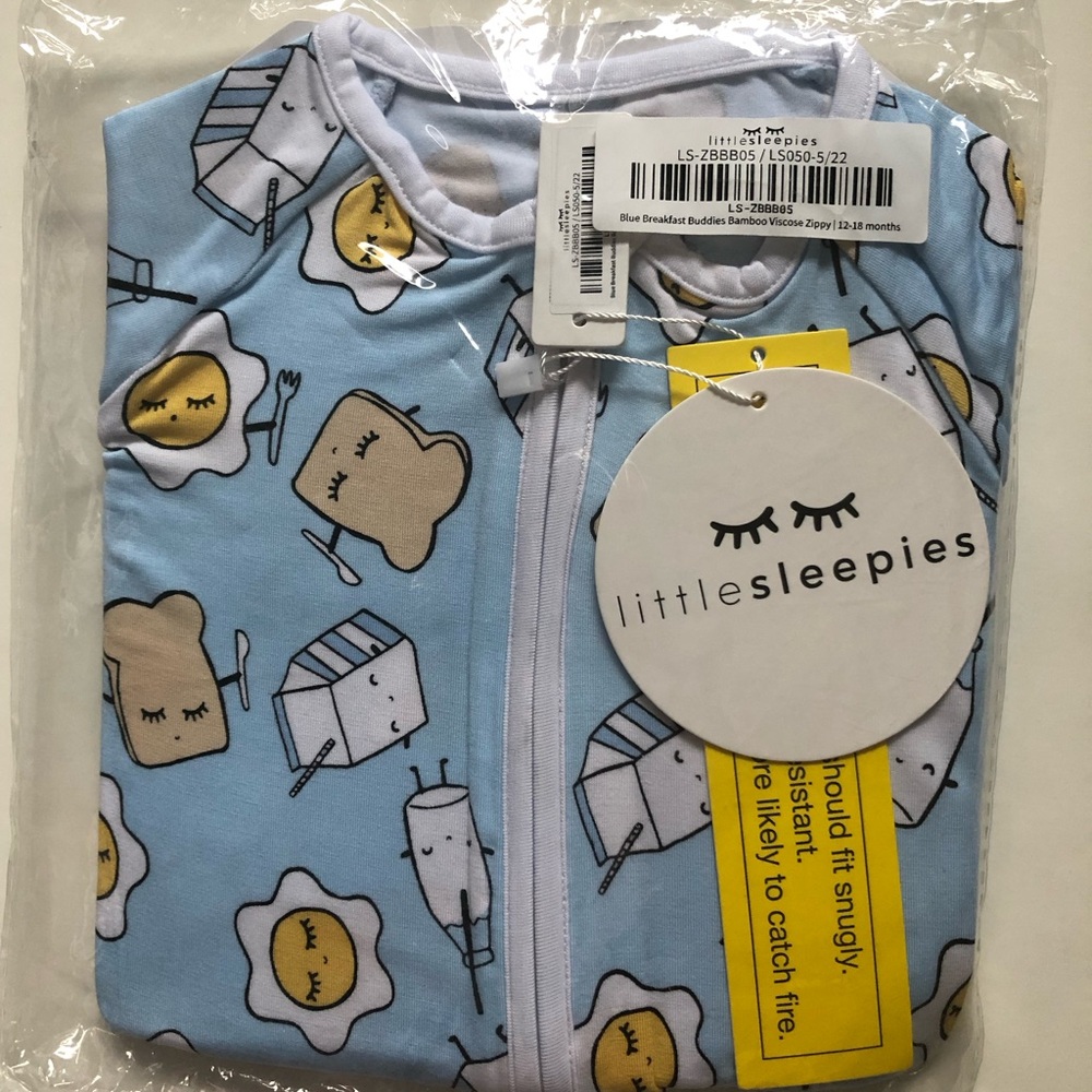 NWT Little Sleepies Blue Breakfast Buddies Zippy